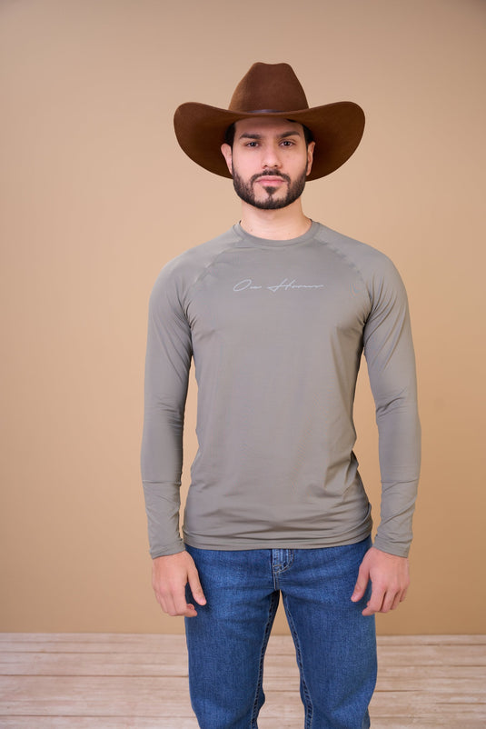 Translation missing: en.Camiseta Masculina Térmica UV+ Oliva Dark Ox Horns Ref 7538