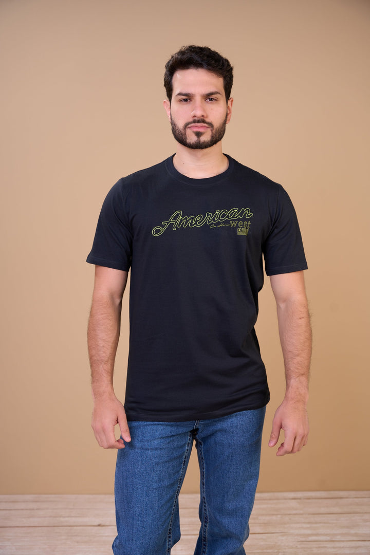 Translation missing: en.Camiseta Masculina American West Preta Ox Horns Ref 1910