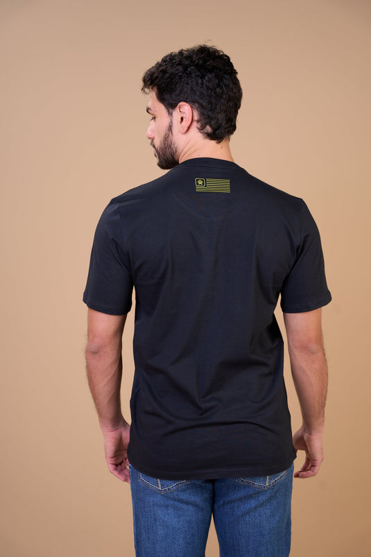 Translation missing: en.Camiseta Masculina American West Preta Ox Horns Ref 1910