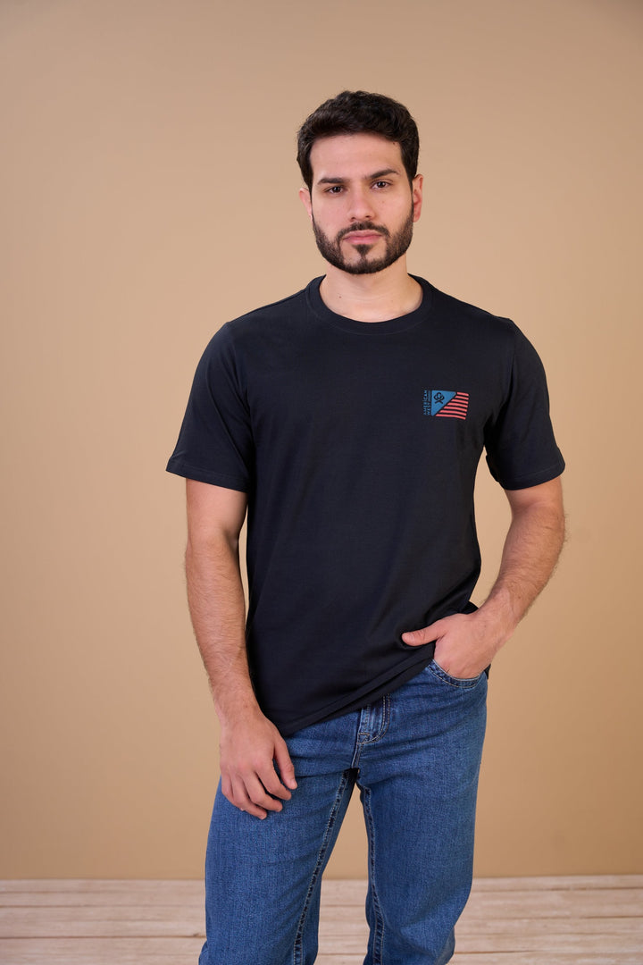 Translation missing: en.Camiseta Masculina Flag American West Preta Ox Horns Ref 1912