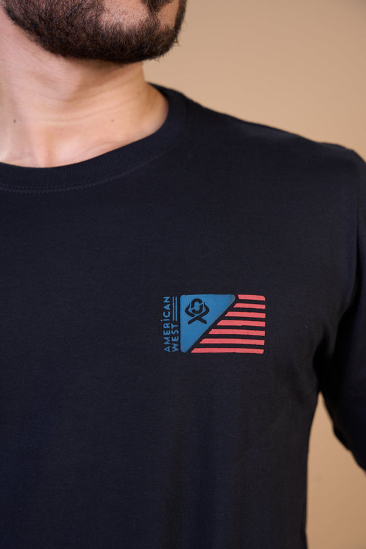 Translation missing: en.Camiseta Masculina Flag American West Preta Ox Horns Ref 1912