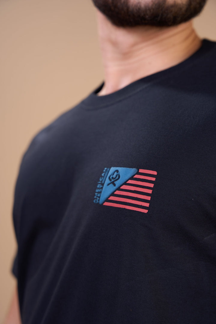 Translation missing: en.Camiseta Masculina Flag American West Preta Ox Horns Ref 1912