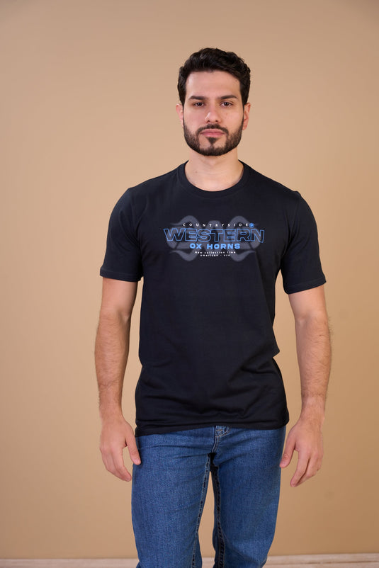 Translation missing: en.Camiseta Masculina Country Side Preta Ox Horns Ref 1913