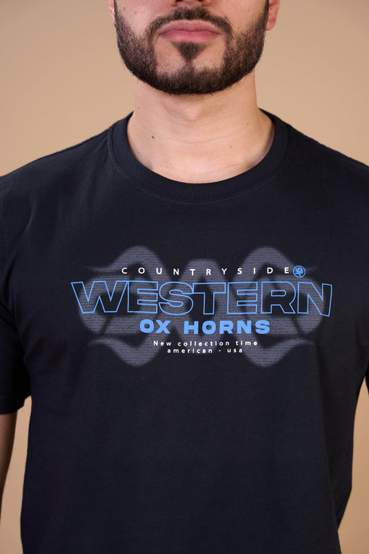Translation missing: en.Camiseta Masculina Country Side Preta Ox Horns Ref 1913