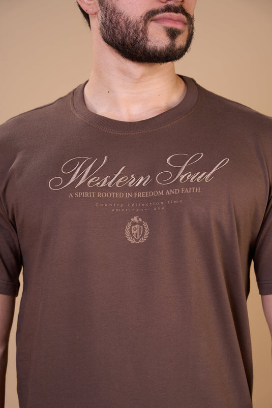 Translation missing: en.Camiseta Masculina Western Soul Marrom Ox Horns Ref 1916
