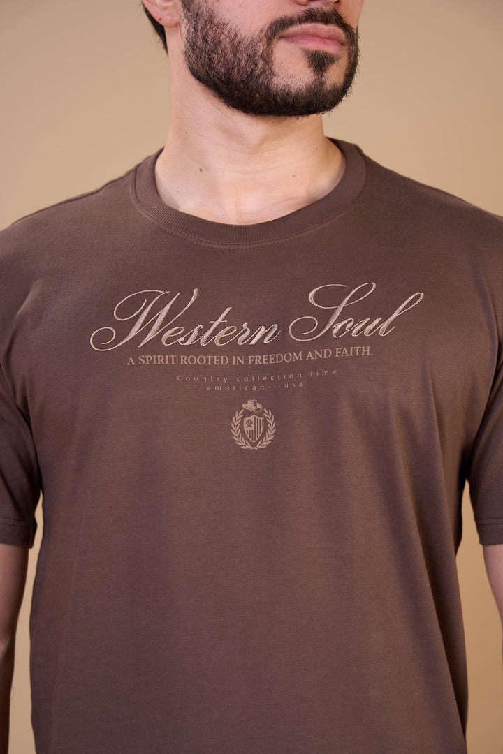 Translation missing: en.Camiseta Masculina Western Soul Marrom Ox Horns Ref 1916
