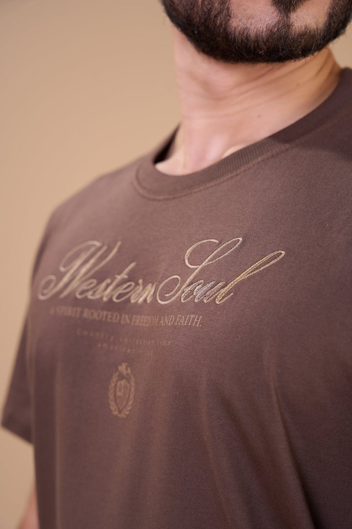 Translation missing: en.Camiseta Masculina Western Soul Marrom Ox Horns Ref 1916
