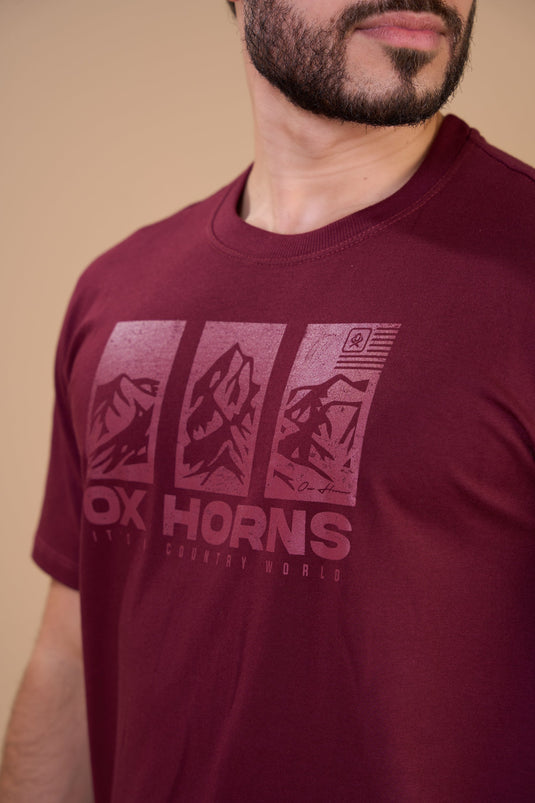 Translation missing: en.Camiseta Masculina It's a Country World Vinho Ox Horns Ref 1917