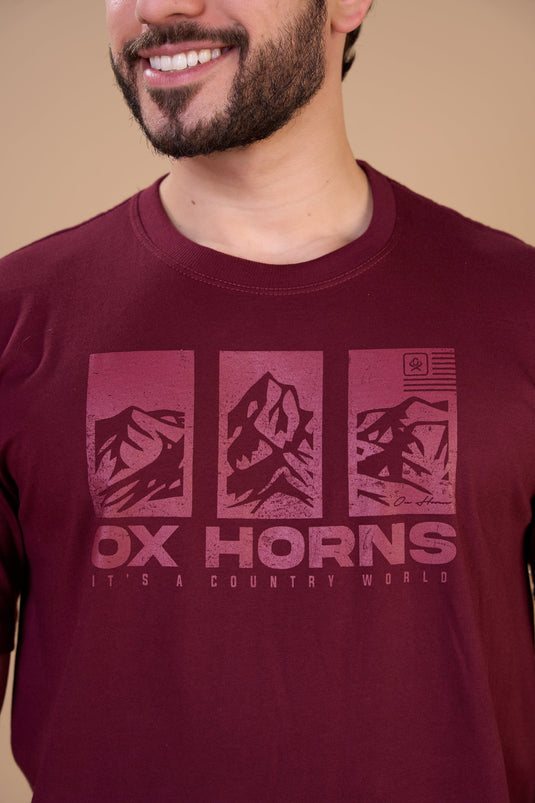 Translation missing: en.Camiseta Masculina It's a Country World Vinho Ox Horns Ref 1917