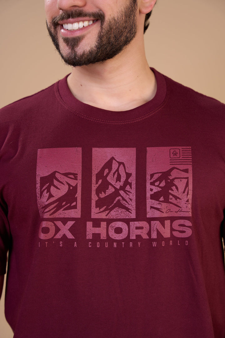 Translation missing: en.Camiseta Masculina It's a Country World Vinho Ox Horns Ref 1917