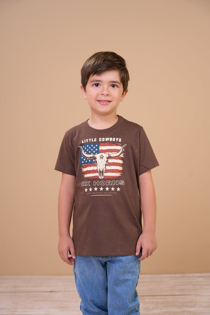 Translation missing: en.Camiseta Infantil Masculina Little Cowboys Marrom Ox Horns Ref 5370