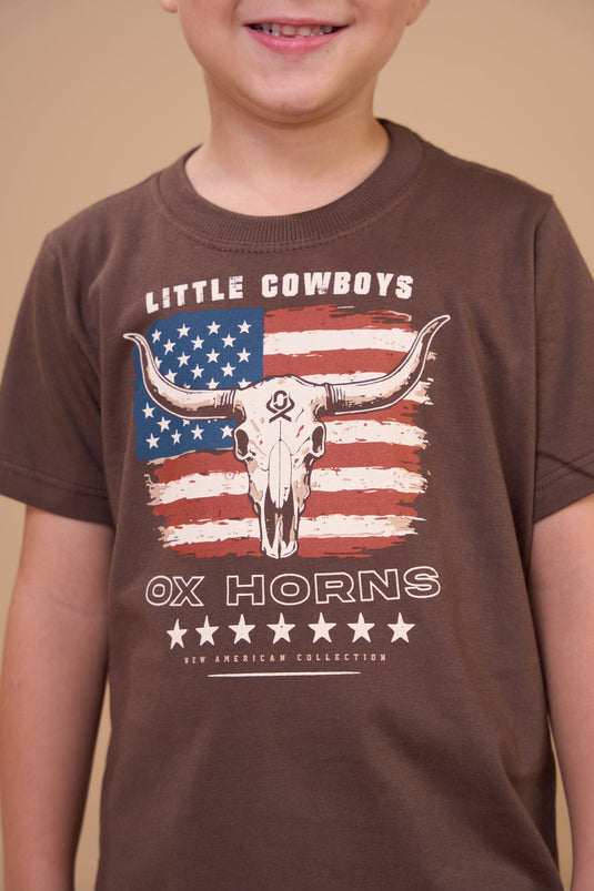 Translation missing: en.Camiseta Infantil Masculina Little Cowboys Marrom Ox Horns Ref 5370