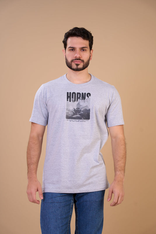 Translation missing: en.Camiseta Masculina Rural Life Cinza Mescla Ox Horns Ref 1922