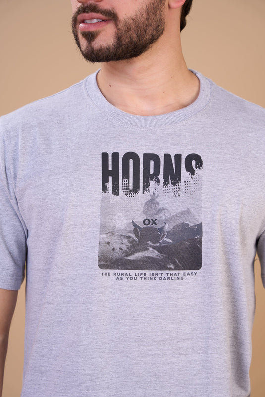 Translation missing: en.Camiseta Masculina Rural Life Cinza Mescla Ox Horns Ref 1922