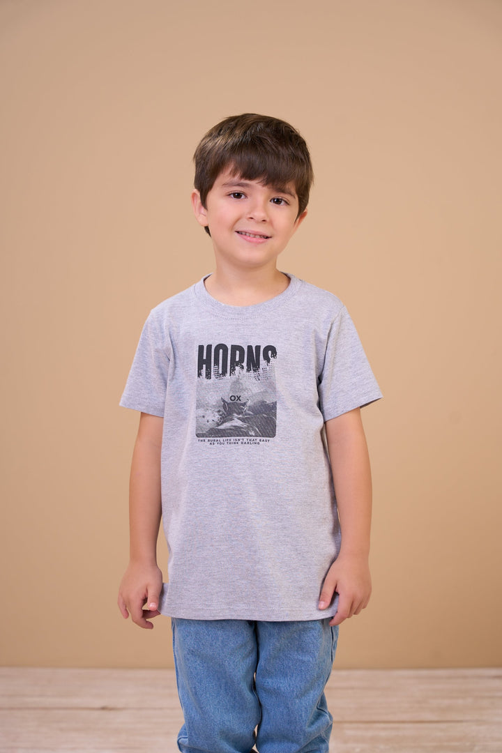 Translation missing: en.Camiseta Infantil Masculina Rural Life Cinza Mescla Ox Horns Ref 5372