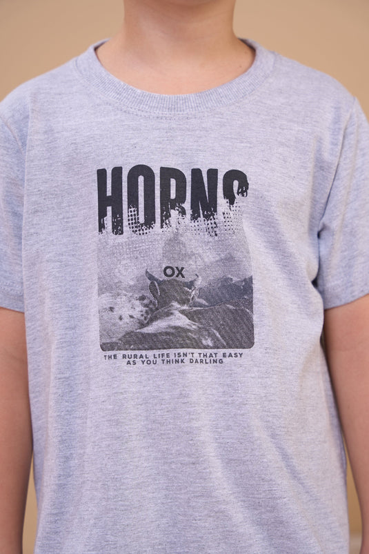 Translation missing: en.Camiseta Infantil Masculina Rural Life Cinza Mescla Ox Horns Ref 5372