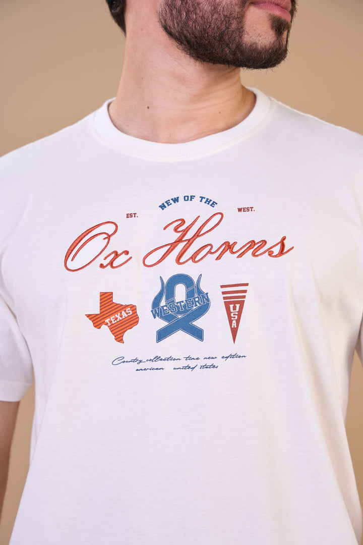 Translation missing: en.Camiseta Masculina Texas Off White Ox Horns Ref 1925