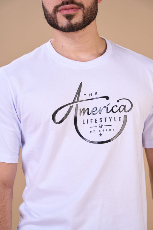 Translation missing: en.Camiseta Masculina America Lifestyle Branco Ox Horns Ref 1926