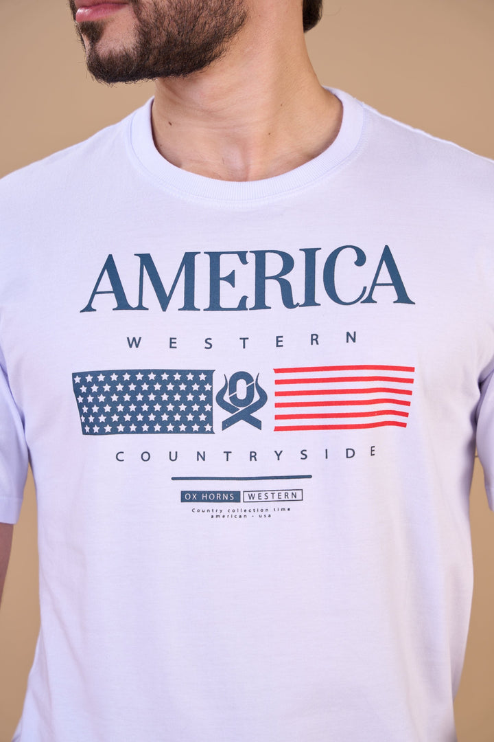 Translation missing: pt-BR.Camiseta Masculina America Western Branco Ox Horns Ref 1927