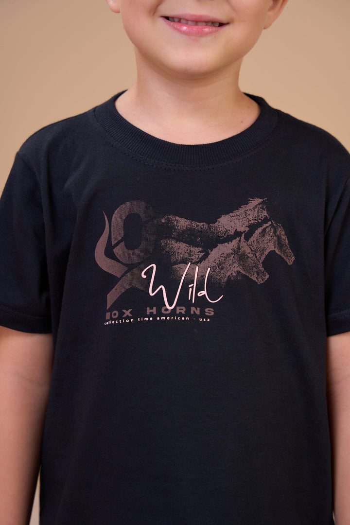 Translation missing: en.Camiseta Infantil Masculina Wild Preta Ox Horns Ref 5368