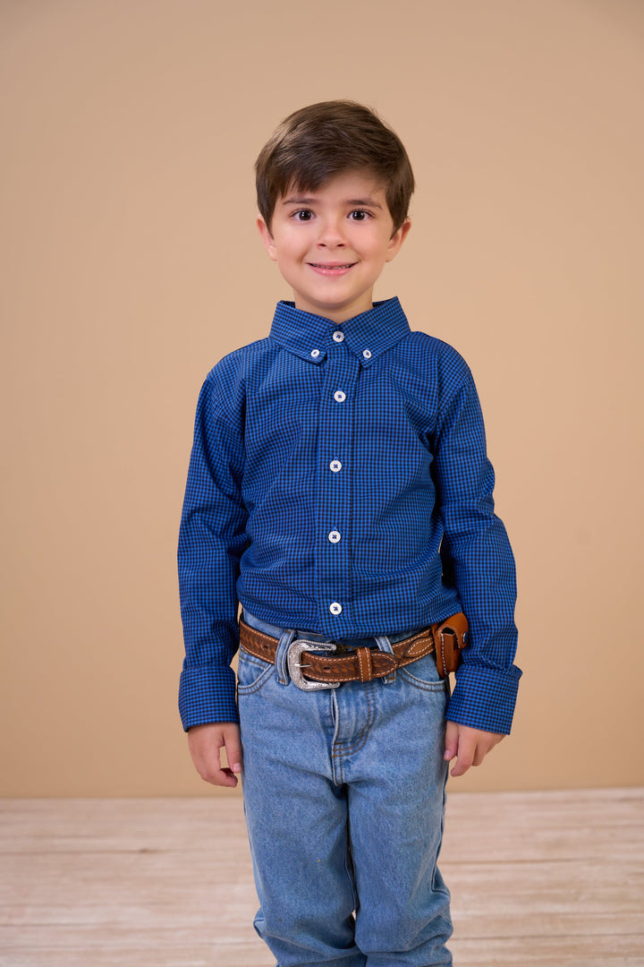 Translation missing: en.Camisa Infantil Masculina ML Xadrez Ox Horns Ref 9578