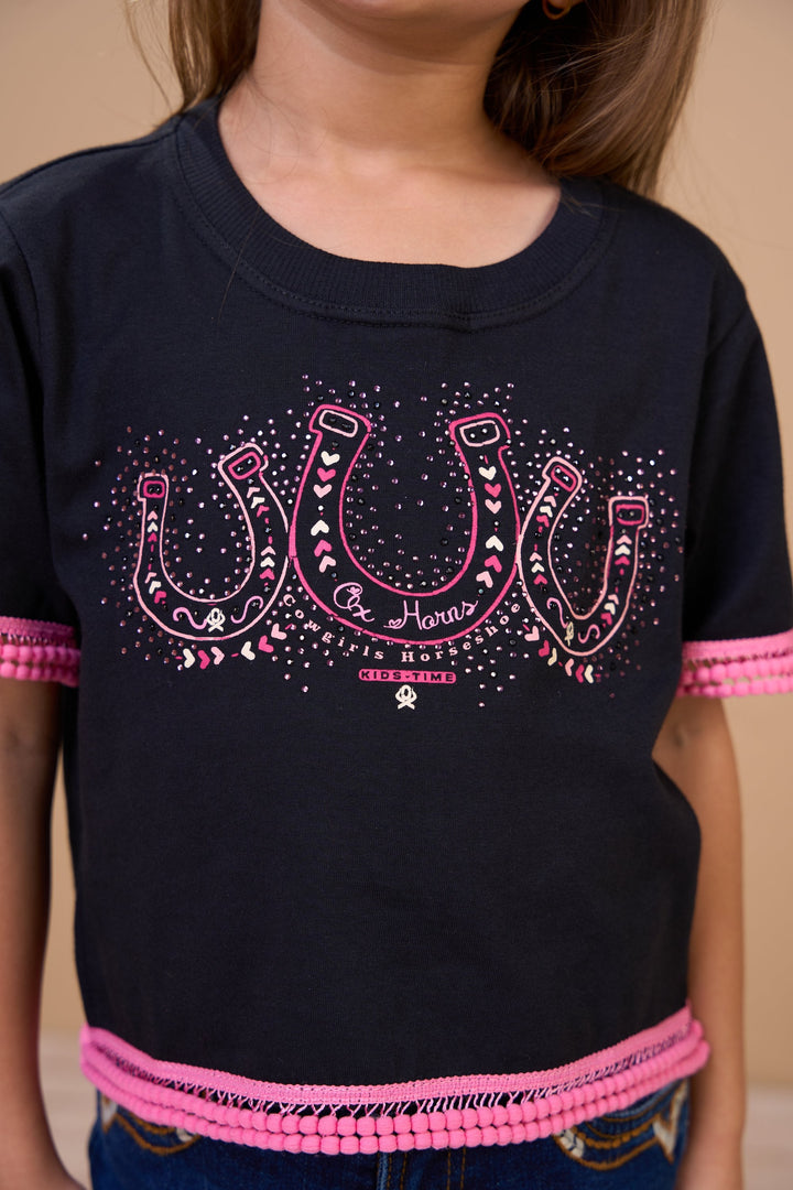 Translation missing: en.Cropped Infantil Cowgirls Horse Shoe Preto Ox Horns Ref 5356