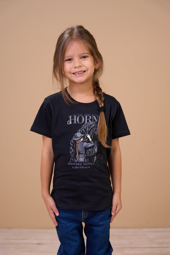 Translation missing: en.T-shirt Infantil Feminina  Western Supply Preto Ox Horns Ref 5358