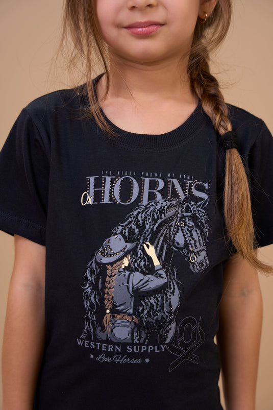 Translation missing: en.T-shirt Infantil Feminina  Western Supply Preto Ox Horns Ref 5358