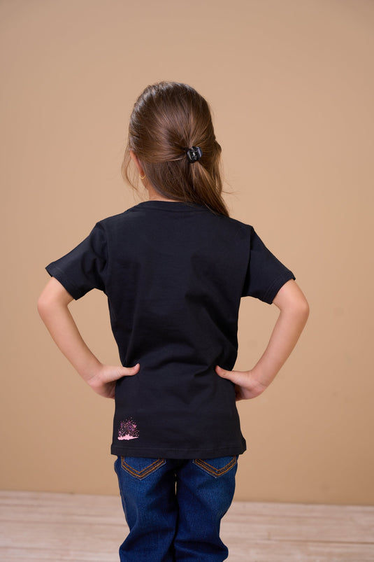 Translation missing: en.T-shirt Infantil Feminina Cowgirls Preta Ox Horns Ref 5359