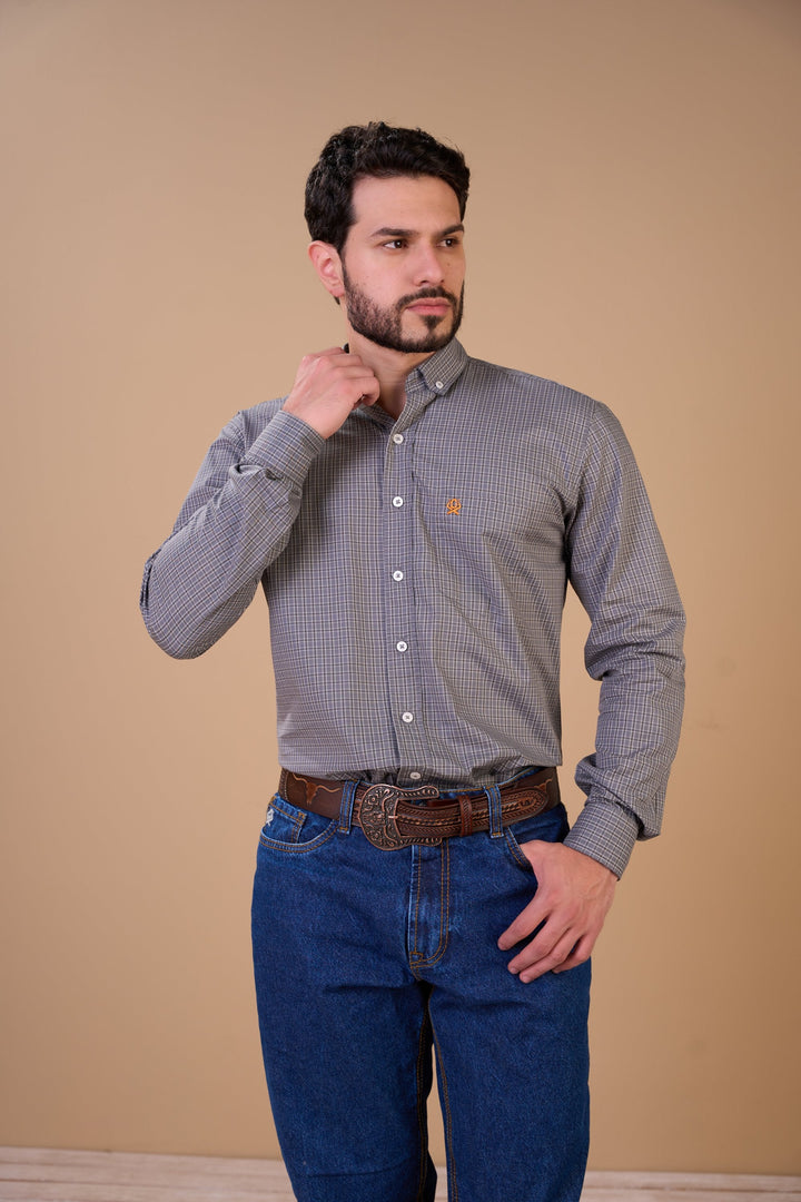 Translation missing: en.Camisa Masculina ML Xadrez Ox Horns Ref 9517