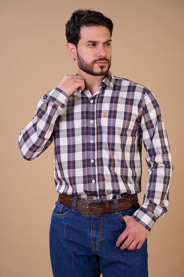 Translation missing: en.Camisa Masculina ML Xadrez Ox Horns Ref 9518