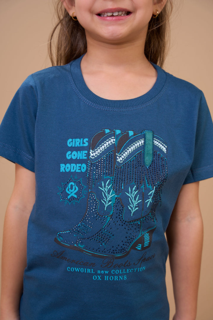 Translation missing: en.T-shirt Infantil Feminina American Boots Space Petróleo Ox Horns Ref 5360