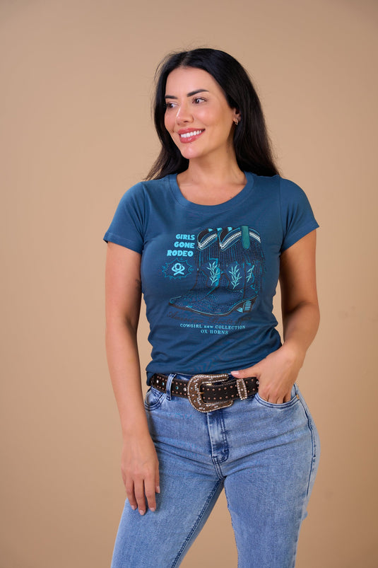 Translation missing: en.T-shirt Feminina American Boots Petróleo Ox Horns Ref 6580