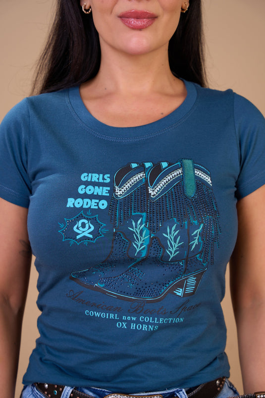 Translation missing: en.T-shirt Feminina American Boots Petróleo Ox Horns Ref 6580