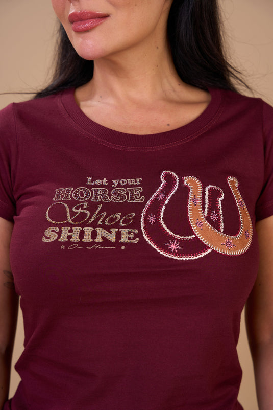 Translation missing: en.T-shirt Feminina Horse Shoe Shine Vinho Ox Horns Ref 6585