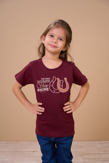 Translation missing: en.T-shirt Infantil Feminina Horse Shoe Shines Vinho Ox Horns Ref 5362