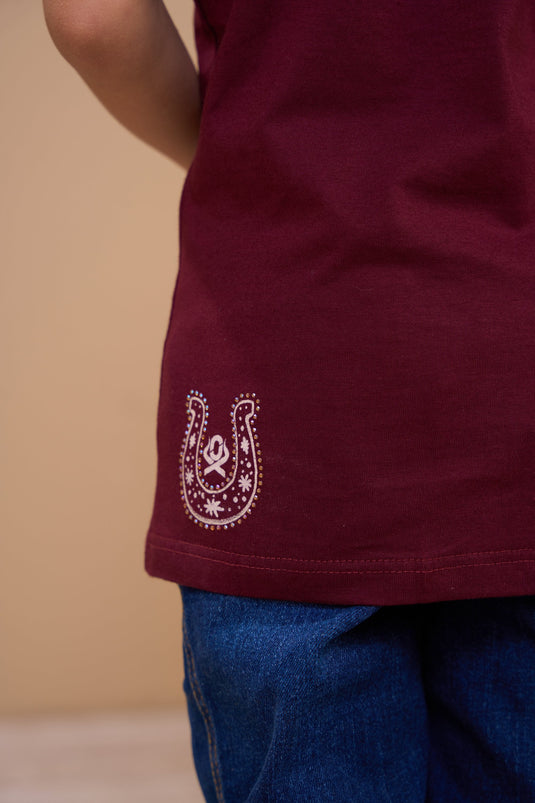 Translation missing: en.T-shirt Infantil Feminina Horse Shoe Shines Vinho Ox Horns Ref 5362