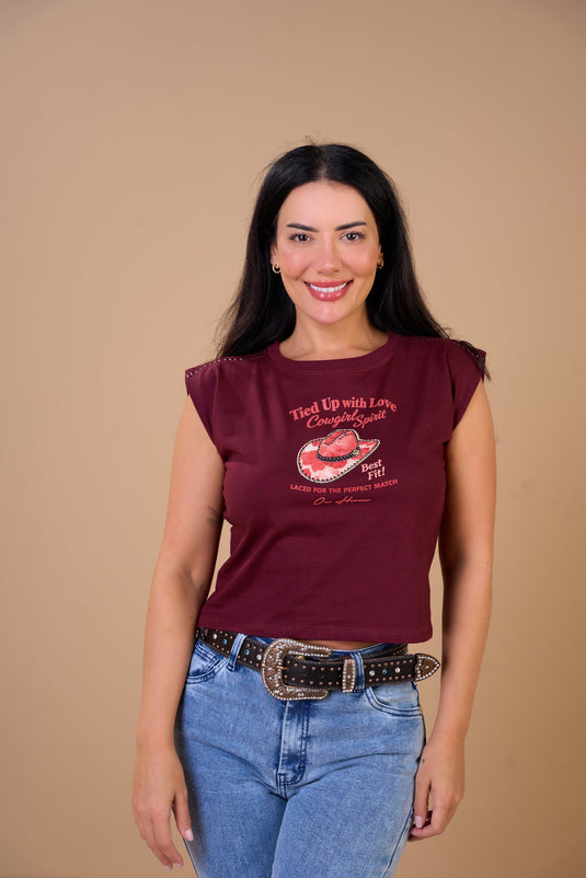 Translation missing: en.T-shirt Muscle Tee Cowgirl Spirit Vinho Ox Horns Ref 6584