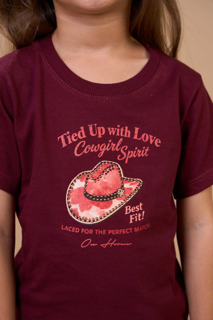 Translation missing: en.T-shirt Infantil Feminina Cowgirl Spirit Vinho Ox Horns Ref 5361