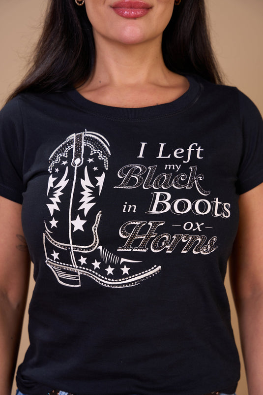 Translation missing: en.T-shirt Feminina Black Boots Preta Ox Horns Ref 6574