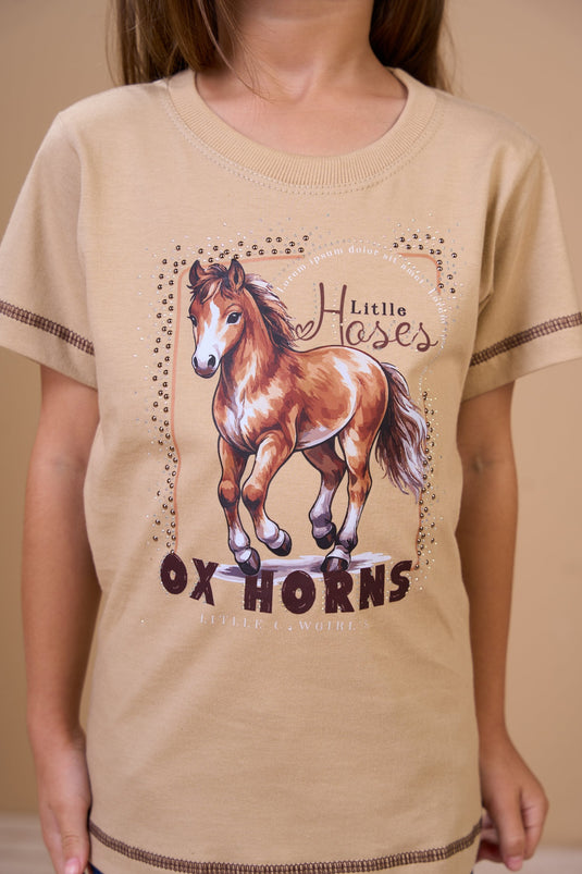 Translation missing: en.T-shirt Infantil Feminina Little Cowgirls Nude Ox Horns Ref 5366