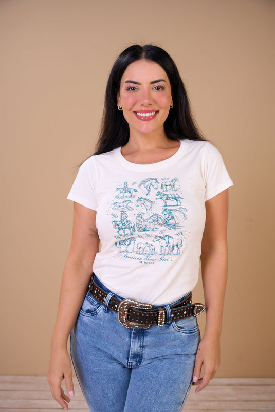 Translation missing: en.T-shirt Feminina American Horse Girls Off White Ox Horns Ref 6591