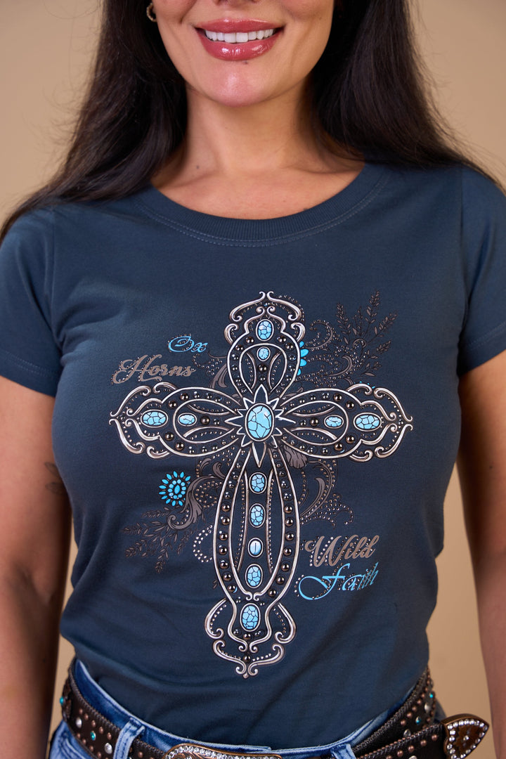 Translation missing: en.T-shirt Feminina Wild Faith Chumbo Ox Horns Ref 6575