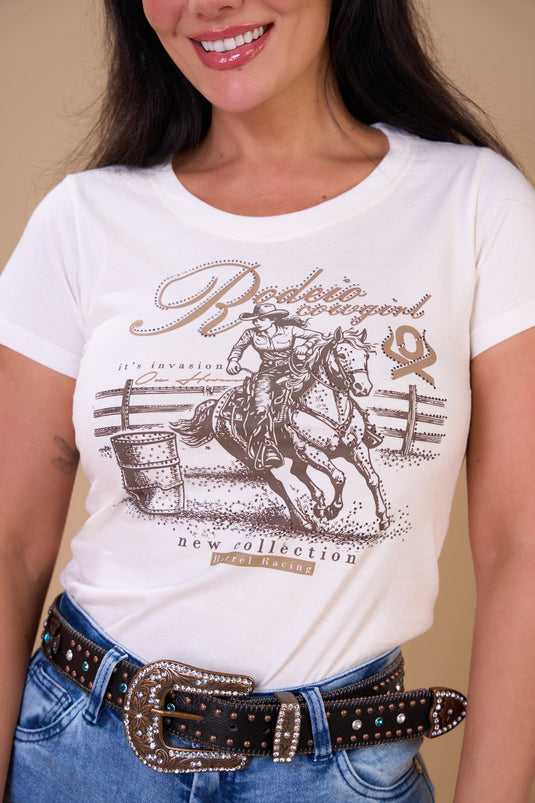 Translation missing: en.T-shirt Feminina Rodeio Cowgirl Off White Ox Horns Ref 6589