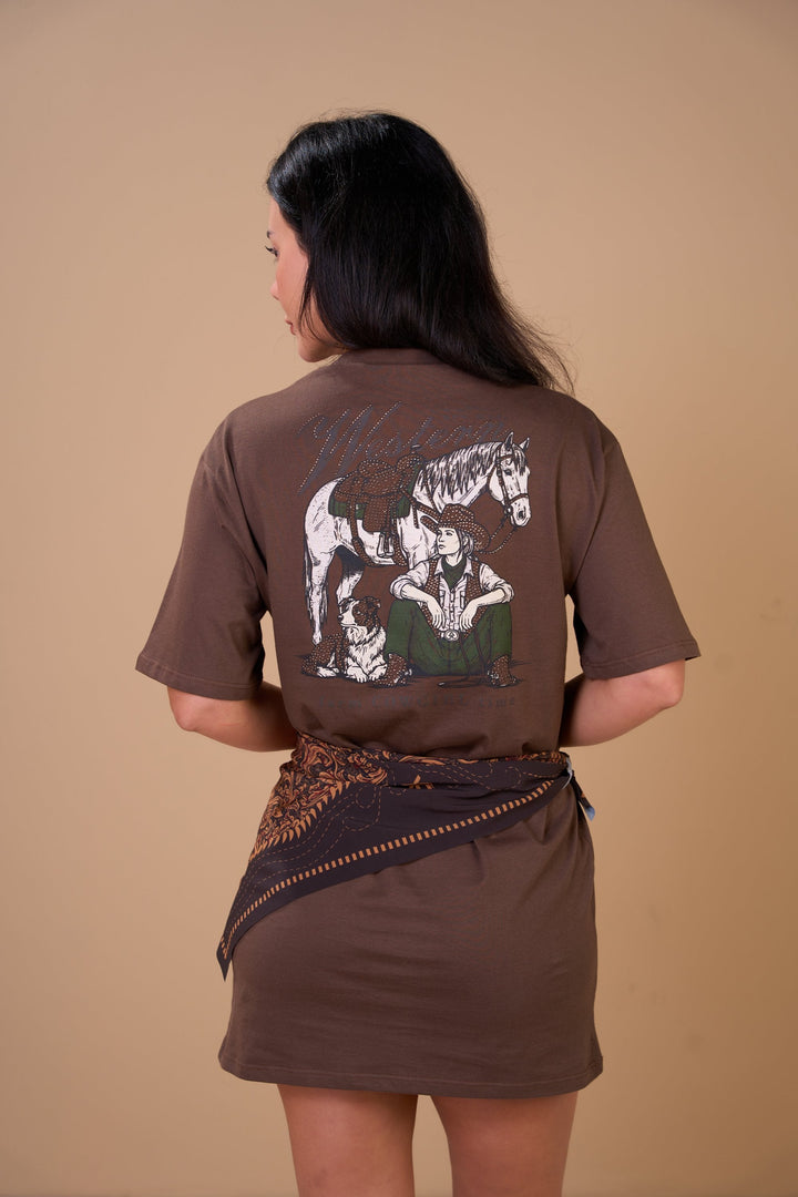Translation missing: en.Camisetão Feminino Farm Cowgirl Marrom Ox Horns Ref 6578