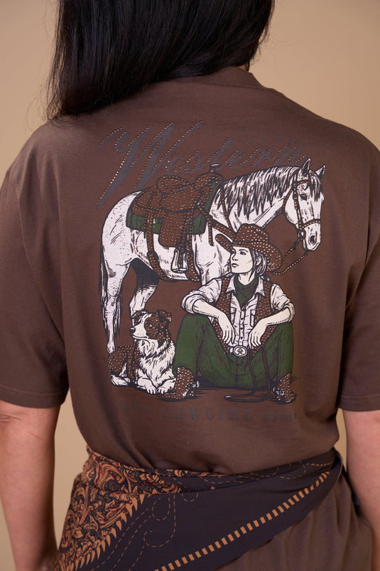 Translation missing: en.Camisetão Feminino Farm Cowgirl Marrom Ox Horns Ref 6578