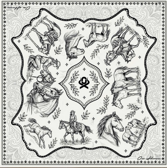 Translation missing: en.LENÇO 70X70 COWGIRLS LEGACY OFF WHITE OX HORNS Ref 2800