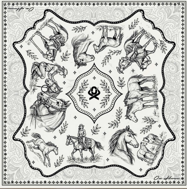 Translation missing: en.LENÇO 70X70 COWGIRLS LEGACY OFF WHITE OX HORNS Ref 2800