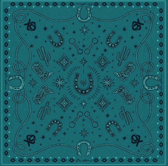Translation missing: en.LENÇO 70X70 WESTERN CHARMS PETRÓLEO  OX HORNS Ref 2803