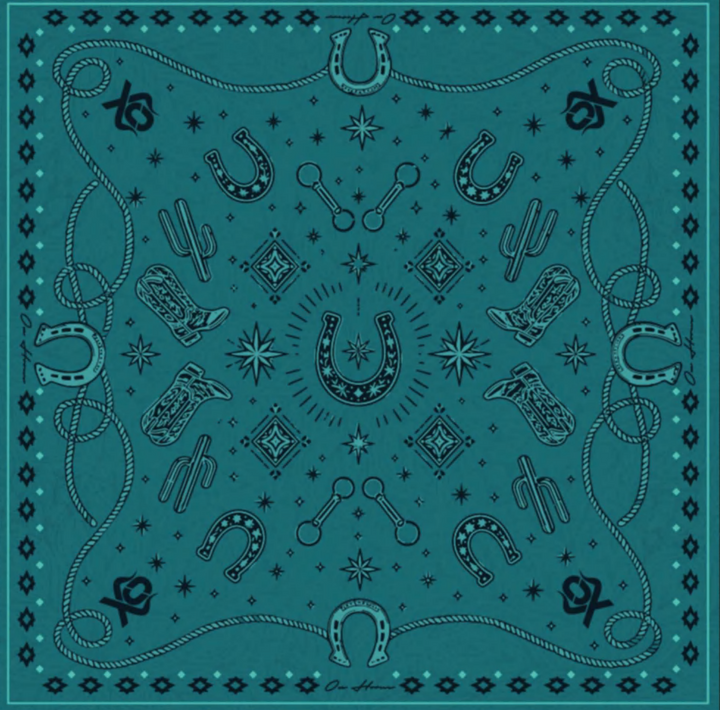 Translation missing: en.LENÇO 70X70 WESTERN CHARMS PETRÓLEO  OX HORNS Ref 2803
